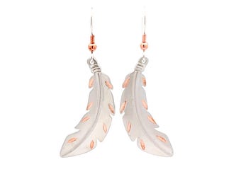 Handgefertigte Western Feder Ohrringe für Frauen Silber & Kupfer Boho Blatt Ohrringe - Leichtes hypoallergenes Schmuck handgemachtes Geschenk