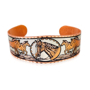 Copper Cuff Horse Bracelets Cuff for Unisex American West Wildlife Jewelry, Horse Jewelry, Farm Animal Bracelets, Horse Lover&#39;s Gifts