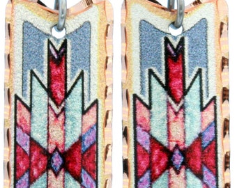 Native American Style Rote Bögen & Pfeile Ohrringe mit Blauem Hintergrund Kupfer Handgefertigte Pfeile und Bögen Schmuck Einzigartige Ohrringe baumeln