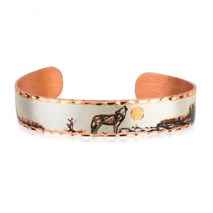Artisan Copper Howling Wolf Bracelets for Unisex Adjustable Open Cuff Bracelets. Western Wildlife Jewelry, Wolf Gifts