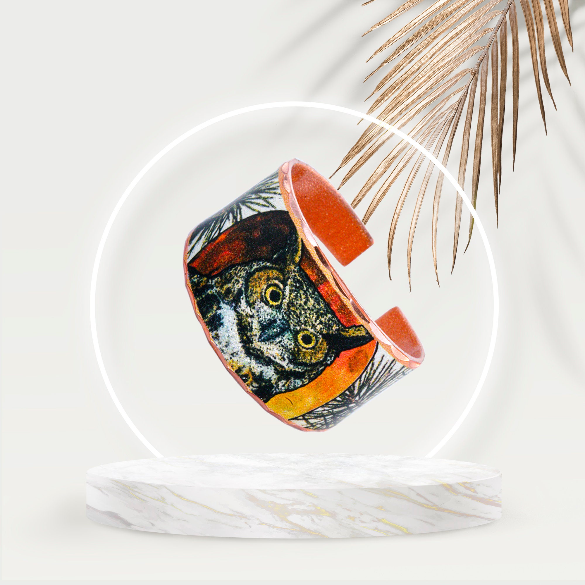 Men Women Girls Unisex Great Horned Owl Rings, Adjustable Open Cuff Owl Band Rings  Owl in a Pine Tr