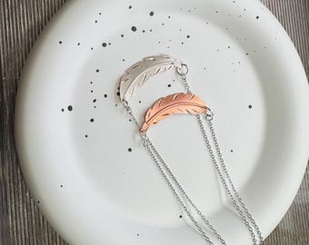 Handgemachte Silber Feder Anhänger Kupfer Feder Halskette mit 18 "Kette | Boho spiritueller Schmuck Geschenk für Sie oder Ihn | Feder Kunst Halskette