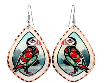 Pendientes de frailecillos nativos americanos elegantes de cobre hechos a mano Pendientes de frailecillos de Alaska Pendientes de frailecillos tótem Joyería nativa de Alaska Regalos de frailecillos