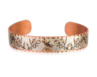 Handmade Copper  Dragonfly Cuff Bracelets Wildlife Bracelet, Dragonfly Jewelry Bracelets, Dragonfly Gifts for Her, Gifts Dragonfly Lovers