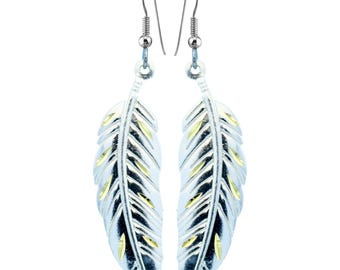 Handgefertigte Federohrringe - Zweifarbige Ohrringe Kupfer strukturierte Ohrringe - Boho Western Ohrringe für Frauen - Leichter hypoallergener Schmuck