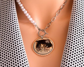 Handwerklich gefertigte Katze Schmuck-Halsketten Schwarze Katze Anhänger Katzen-Halsketten Große Katze Anhänger Katzen-Schmuck-Schwarze Katze Halskette Cat Perlen-Halskette