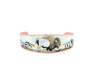 Pulsera de bisonte de cobre hecha a mano: brazalete ajustable de búfalo, joyería rústica de vida silvestre, pulsera artesanal de cobre, regalo para amantes de los bisontes