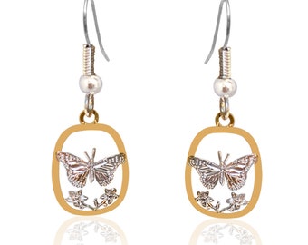 Gold Plated Copper Earrings Cutout Earrings Hummingbird Earrings  Butterfly/Dolphin/Cat/Angel/Horse Two-Tone Earrings  Two Tone Jewelry