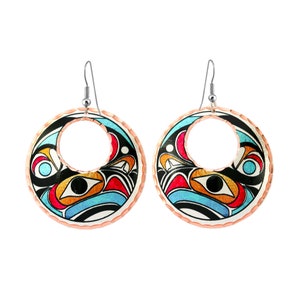Artisan Copper Eagle Earrings Totem Earrings, NW Native Haida Indian Jewelry Bear Totem Earrings, Tribal Earrings Wildlife Earrings Hoop