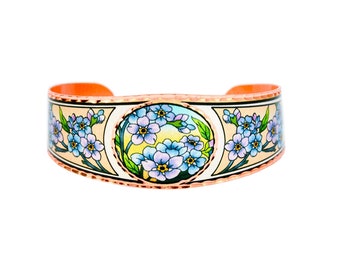 FRONT LINE SCHMUCK Handwerklich gefertigte Kupfer Armbänder Vergissmeinnicht Armbänder Manschette mit Alaska State Blue Flower-Blaue Blumen Manschette