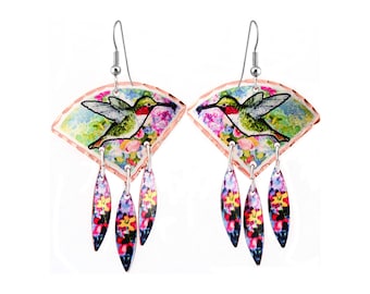 Orecchini A Colibrì In Rame Fatti A Mano – Rettangolari – Ipoallergenici – Regalo Unico