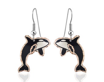Nordlichter Adler und Wolf Ohrringe für Frauen Alaska Wildtiere Tiere Ohrringe, Alaska Adler Schmuck -Kupfer Handmade (Killer Whale)
