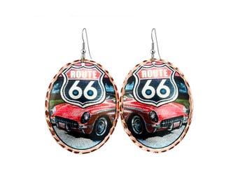 Handgefertigte Route 66 Kupferohrringe – Vintage-Reiseschmuck