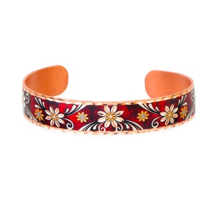 Artisan-crafted Copper Bracelets Cuff Feature Red Flower Bracelets Daisy Flower Cuff Valentine&#39;s Day Bracelet Handmade Jewelry Gifts for Her