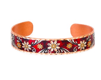 Handwerker aus Kupfer Armbänder Manschette rote Blume Armbänder Blumen Manschette Valentinstag Armband handgemachte Schmuck — Valentinstag Geschenke für Sie