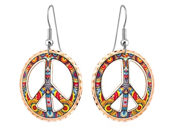 Beautiful Artisan Copper Peace Earrings Hoop Peace of Mind Jewellery  Peace Symbol Earrings Large Peace Earrings Peace Sign Drop Earrings