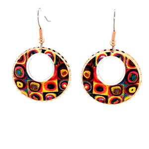 Wassily Kandinsky Squares with Concentric Circles Earrings Hoop Wassily Monet Master Painters Jewelry Artisan Copper Painted Earrings