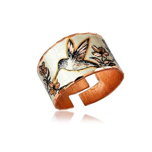 Copper Handmade Jewelry Hummingbirds Rings, Hummingbird Jewelry, Hummingbird Lovers&#39; Gifts, Hummingbird Gifts for Her, Hummingbird Cuff Ring