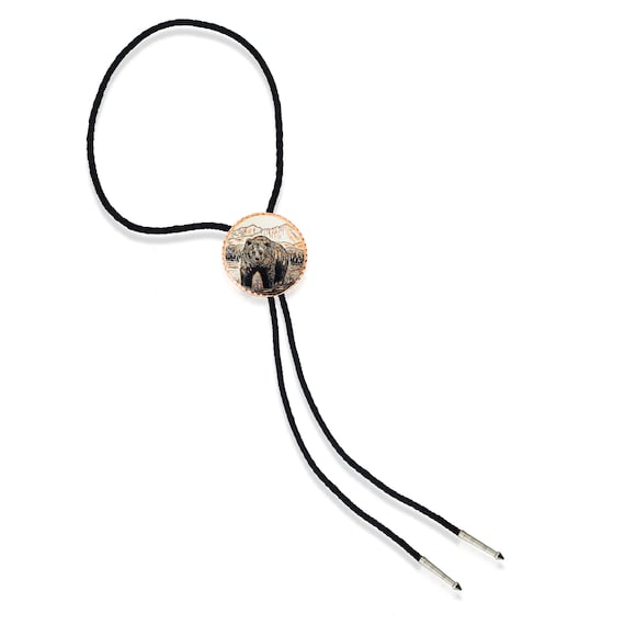 Copper Grizzly Bear Bolo Ties, Wildlife Art on a Bolo, Western Bolo Tie, Men’s Cowboy Tie Jewelry for Men and Women, Bear Gifts for Father