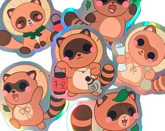 Cute Tanuki holographic stickers