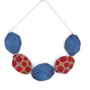 Statement Polymer Clay Bib Necklace in Red and Blue . image 3