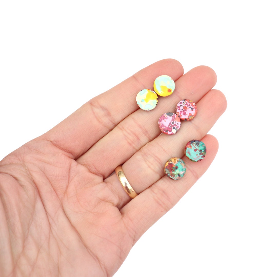 Small Artisan Clay Stud Earrings. Abstract Circles Stud Earrings