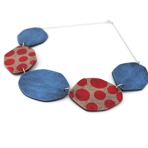 Statement Polymer Clay Bib Necklace in Red and Blue . image 1