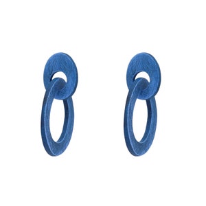 Blue Modernist Polymer Clay Link Chain Earrings With a Distressed Finish , Statement Blue Earrings. image 1