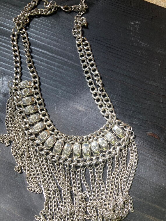 Silver Dangling Statement Necklace Bib - image 8