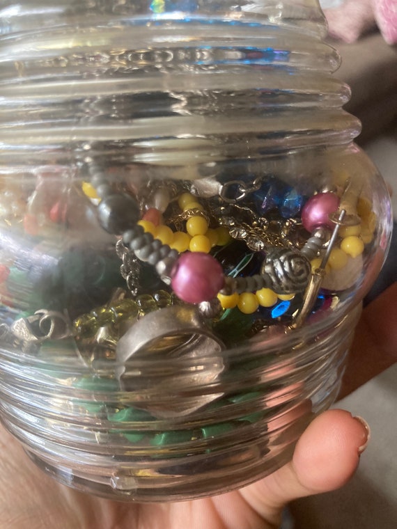 Vintage Jewelry Jar, Mixed Jewelry