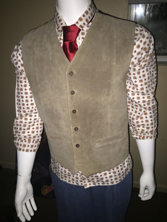 Men's Suede Vest, Men's Large Gray Vest
