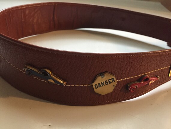Brown Leather Vintage Belt, Leather Novelty Belt,