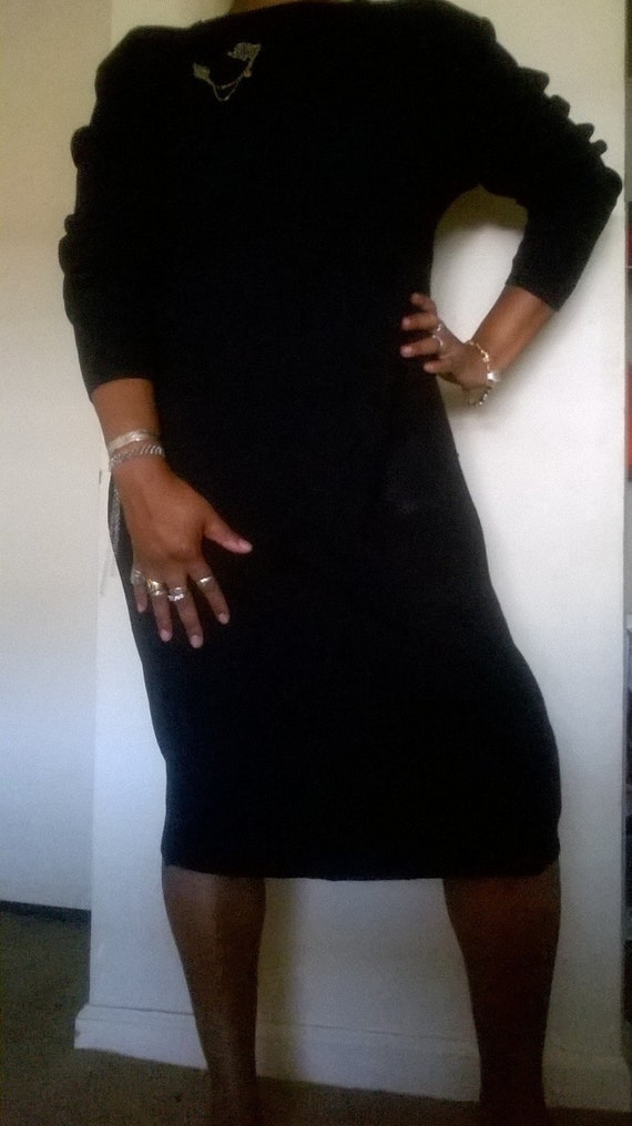 Long Sleeve Black Sweater Dress, Calf Length black