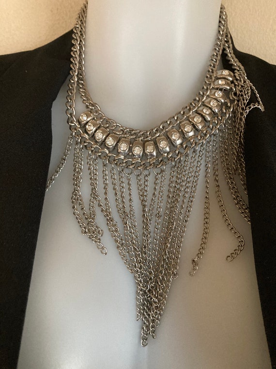 Silver Dangling Statement Necklace Bib