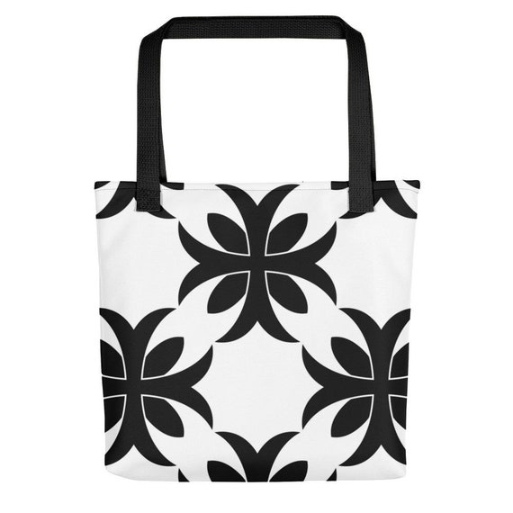 black and white flower tote bag