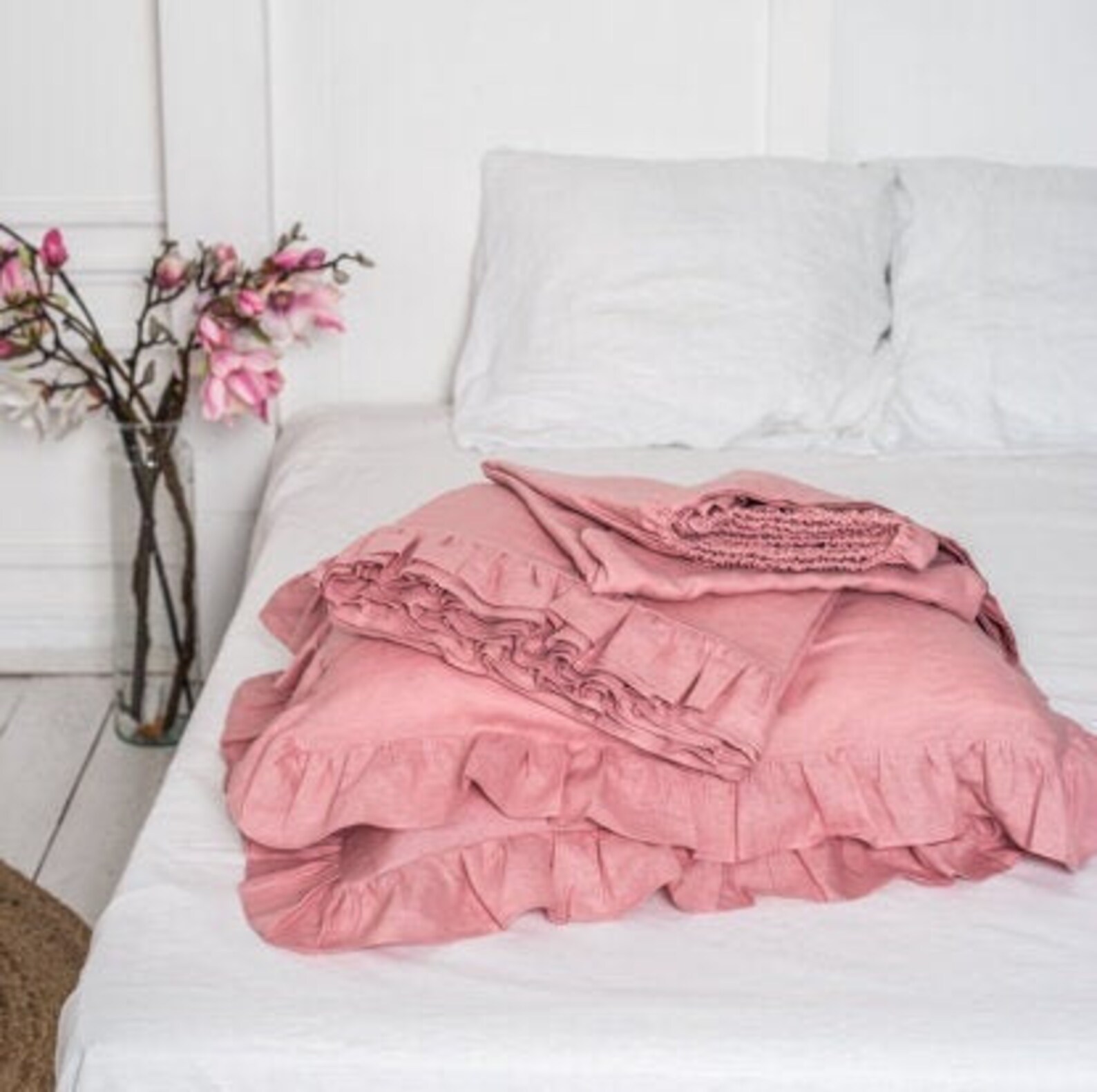 Fitted and Flat Sheets Two Pillowcases Linen Bedding Set Etsy