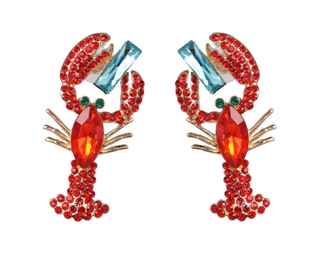 Rhinestone Lobster Earring Red Lobster Earring Rhinestone Etsy