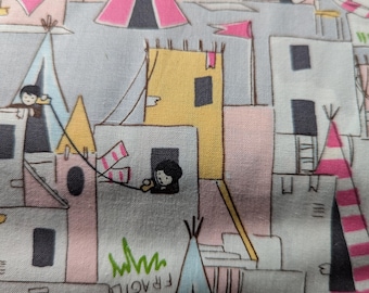 Michael Miller Best Fort Ever Fabric, Designer Cotton Fabric, Teepee Nursery Print, Quilting Fabric, Sold by 18x44 Inch Cut, Pink Modern Kid