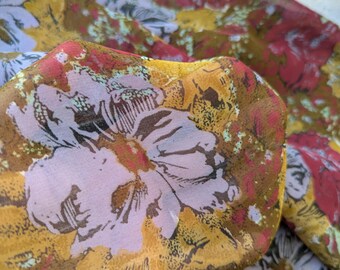 Vintage Japanese Crepe Silk Fabric, Floral Silk Yardage, 84 x 56 Inches, Boho Blouse Fabric, Skirt Material, Lightweight Sheer Silk, Vintage