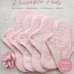Organic Cloth Pads/Reusable Pads/Period Pads/Set: 5 pads,laundry bag.Size 2-7",2-8",1-9". Reusable pads for school girls.Hypoallergenic pad
