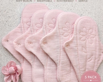 Organic Cloth Pads/Reusable Pads/Period Pads/Set: 5 pads,laundry bag.Size 2-7",2-8",1-9". Reusable pads for beginnes.Hypoallergenic pad