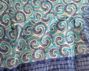 Vintage Indian Silk Fabric | Teal Blue Sari Chiffon | Lightweight Natural Silk for Sewing, Dolls & Home Decor.Fabric buy the yard.