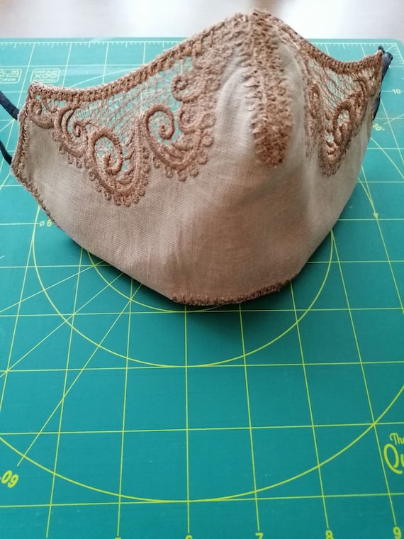 Embroidered Face Mask/Linen  Mask/ Womens Face Mask/ Washable Mask/Dust Mask/Lace Cotton Mask/Designer Face Mask/Adjustable Mask/Luxury Mask
