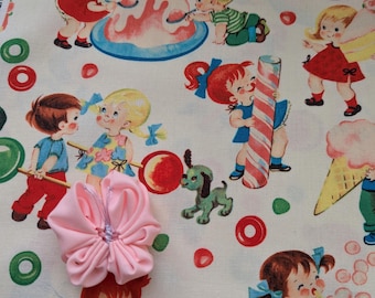 Michael Miller Cotton Fabric "Candy Shop". Vintage Retro Kids , Sweets on Cream.100% American Cotton, Half Yard 18"-44"