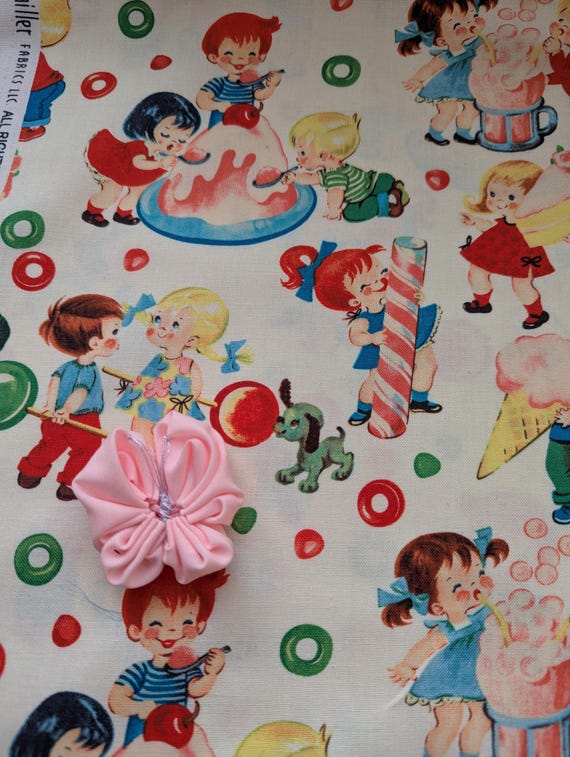 Michael Miller Cotton Fabric "Candy Shop". Vintage Retro Kids , Sweets on Cream.100% American Cotton, Half Yard 18"-44"