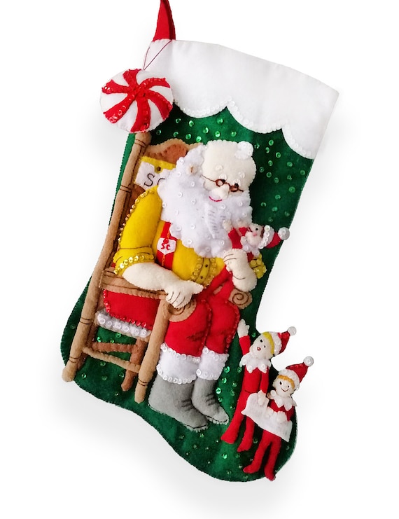 Retired Stocking Moon Light STocking! Very Rare FINISHED Bucilla Moonlight Santa Christmas Stocking From Kit #86018 Circa 2007