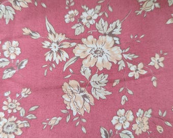 Vintage Quilt Gate Fabric 100% American Cotton,DeepRose Floral with Beige, Brown,Ore-cut Haft Yard 18"-44"Shabby Chic Sewing Textile