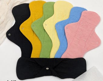 Postpartum Set 7 pads, laundry bag, size 14". Hospital bag gift.New mom essentials.Soft muslin pads.Eco friendly mom.Maternity cloth pads