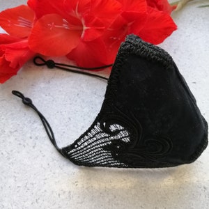 Fashion Face Mask /Embroidered Face Mask/Black Face Mask/ Lace Face Mask/Cotton Face Mask/ Cloth Face Mask/Reusable Face Mask/Luxury Mask image 2