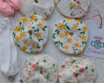 Summer Flowers Grube Pads. Organic cotton, Set: 6 pieces and clip fastening. Pop on grube.G- tube Covers. Feeding tube pads.